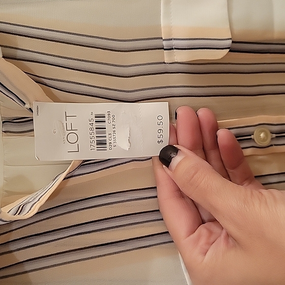 Loft Stripe Chiffon blouse NWT Size Med Career Office Elevated Basic - Picture 5 of 7